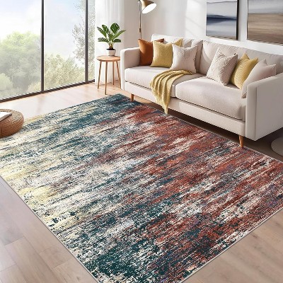 Modern Abstract Rug, Large Washable Low-Pile Non-Slip Carpet for Living Room, Bedroom, Indoor Floor Mat