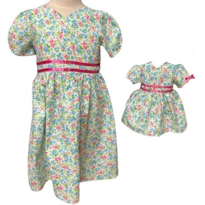 Doll Clothes Superstore Handmade Size 8 Girl Floral Dress with Matching Doll Outfit