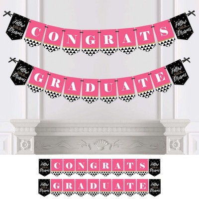 Big Dot of Happiness Dream Big - Graduation Party Bunting Banner - Pink Party Decorations - Congrats Graduate