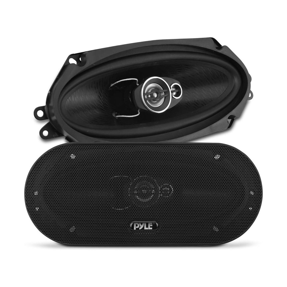 Three-Way 4" x 10" Triaxial Loudspeakers for Powerful Sound with Neodymium Midrange, Piezo Tweeter, 300W MAX, 4 Ohm, Pair