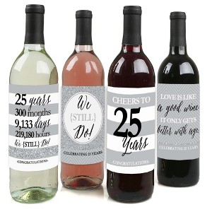 Big Dot of Happiness We Still Do - 25th Wedding Anniversary Decorations for Women and Men - Wine Bottle Label Stickers - Set of 4 - 1 of 4