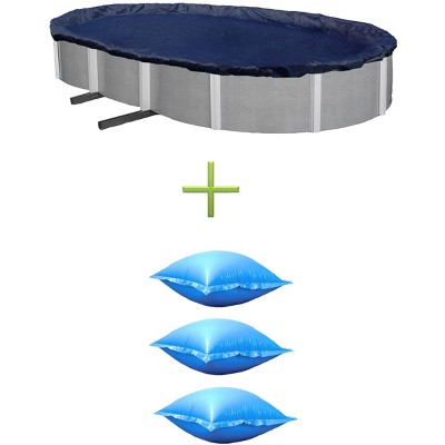  NEW Swimline 15x30 Oval Above Ground Leaf Cover + 3) Winter Closing Air Pillows 