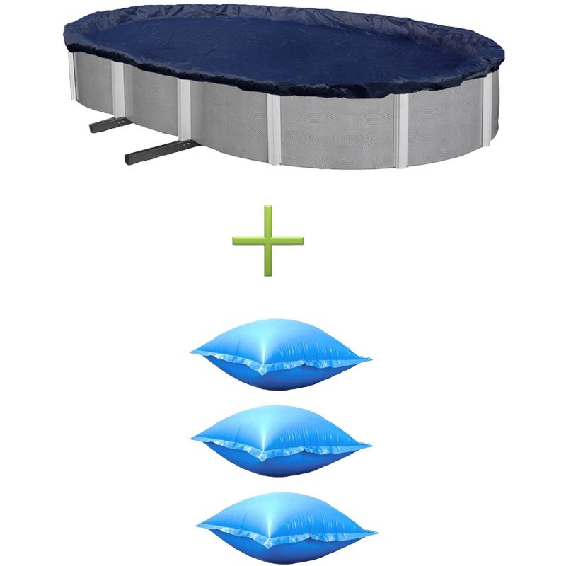 NEW Swimline 15x30 Oval Above Ground Leaf Cover + 3) Winter Closing Air Pillows, 2 of 7