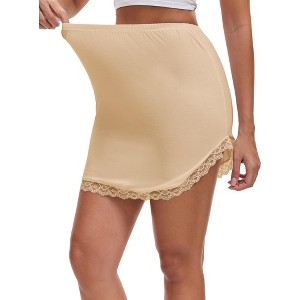 INSPIRE CHIC Women's Modal Curved Slit Lined Lace Trim Half Slip High Waist Underskirt - 1 of 4