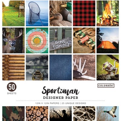 Colorbok 68lb Designer Single-Sided Paper 12"X12" 50/Pkg-Sportsman, 25 Designs/2 Each