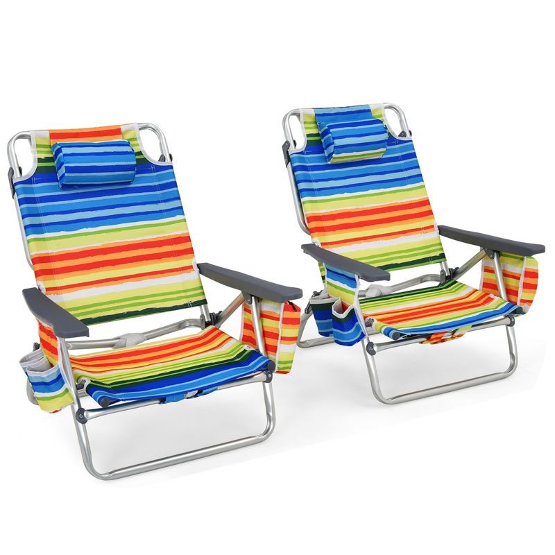 Colorful Striped Aluminum Folding Beach Chairs with Arms