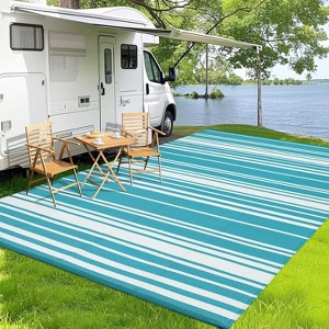 Coucheta Outdoor Patio Rug for Camping, Waterproof Foldable Plastic Straw Mat, Modern Striped Picnic Mat, UV Resistant, Large Outdoor Carpet - 1 of 4