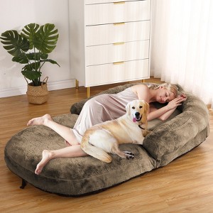 71"L x 43"W x 10"H Human Sized Dog Bed, Giant Dog Bed for Adults, Faux Fur Foldable Floor Sofa Bed for Reading Napping, Removable Cover - 1 of 4