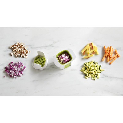 White and Green Box-Shaped Vegetable Chopper with Stainless Steel Blades