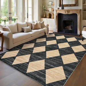 Modern Checkered Printed Rug，Low Pile Non Slip Washable, Stain Resistant Area Rug for Bedroom - 1 of 4