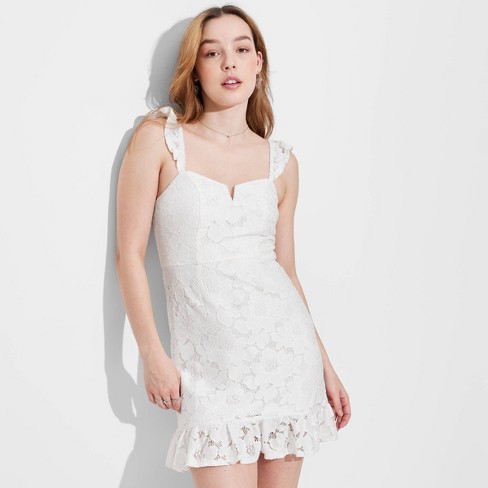 White Frill Hem Lace Bodycon Dress