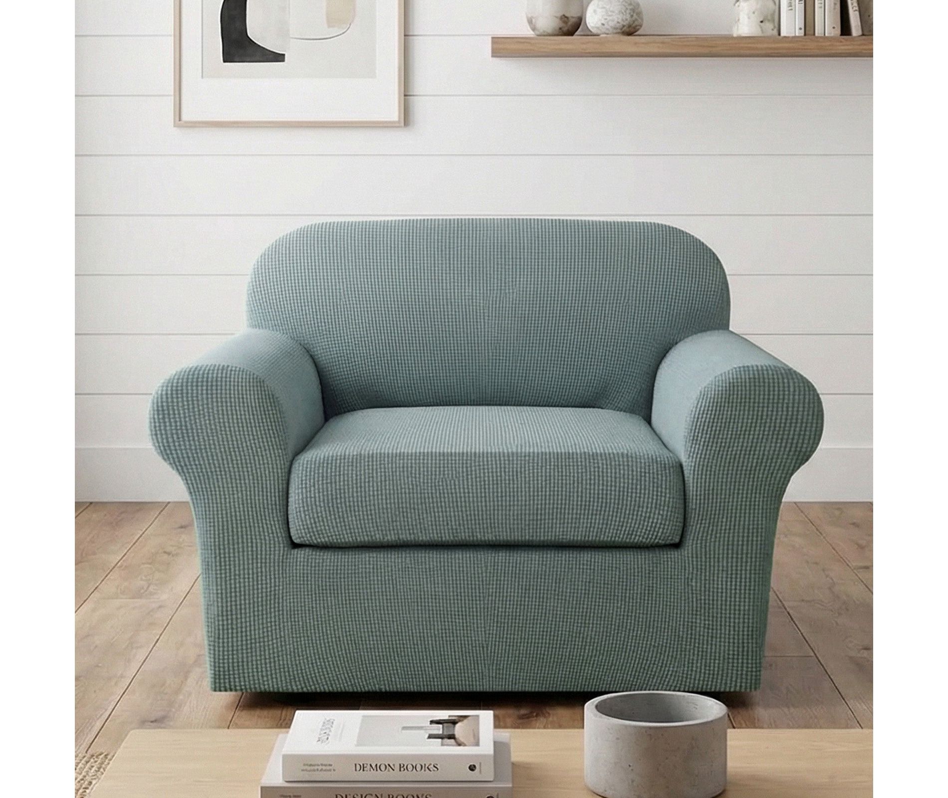 H.Versailtex Stretch Thicker Jacquard Fabric Sofa Slipcover Sage Small