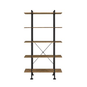 HomeRoots 73" Brown And Black Metal Five Tier Etagere Bookcase - 1 of 4