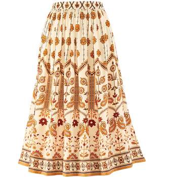 Collections Etc Richly Colored Decorative Border Print Elasticized Waist Skirt
