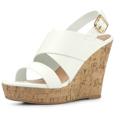 Allegra K Women's Wood Platform Wedge Sandals White 7 : Target