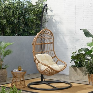 Christopher Knight Home Crumpton Outdoor Wicker Hanging Chair with Stand - 1 of 4