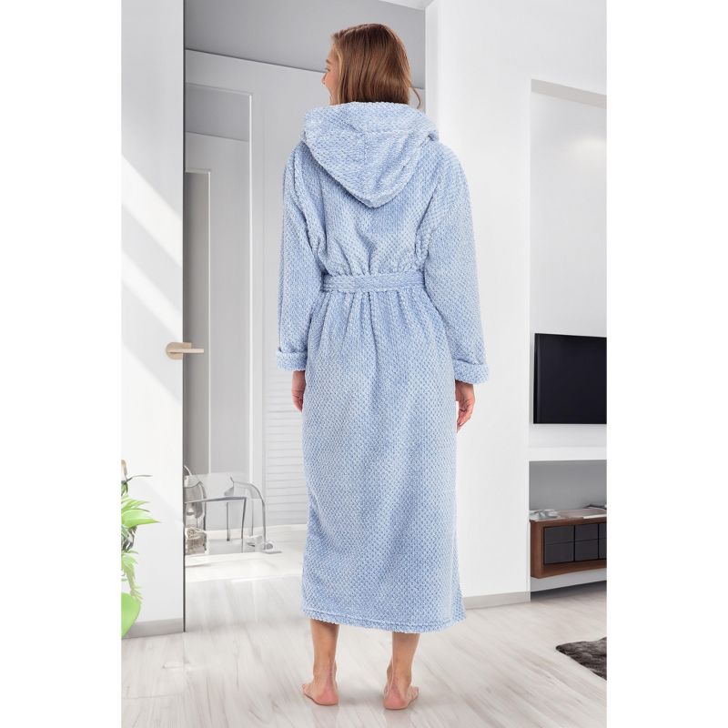 Women's Fuzzy Plush Fleece Bathrobe with Hood, Soft Warm Hooded Lounge Robe, 5 of 7