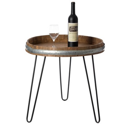 Vintiquewise Wooden Wine Barrel Head End Table Accent Coffee Table