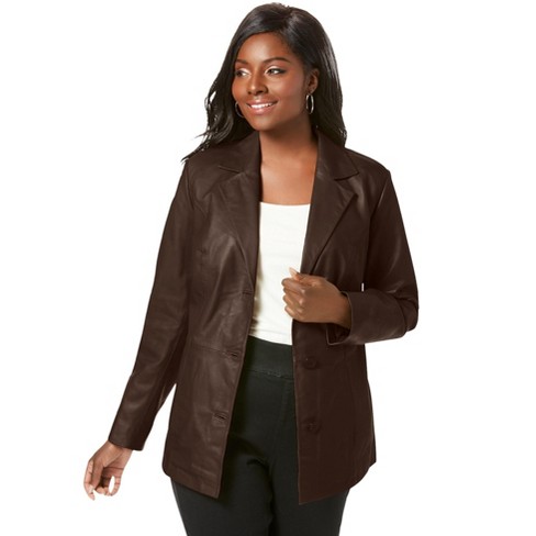 London Women's Plus Size Leather Blazer, 20 W - Chocolate Target