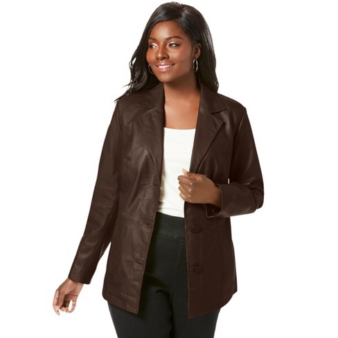 Jessica London Women s Plus Size Leather Blazer 20 W Chocolate Target