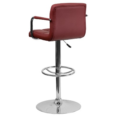 Burgundy Adjustable Height Swivel Bar Stool with Chrome Base