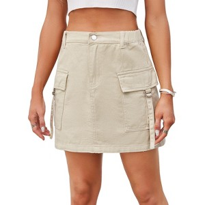 Cargo Denim Skirts for Women Solid Casual Short Denim Skirt Bodycon High Waist Jean Skirts - 1 of 4