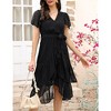 Women's Summer Boho Wrap V Neck Short Sleeve Dress Swiss Dot Belted Ruffle Hem Split Casual Maxi Wedding Dress 2024 - 3 of 4