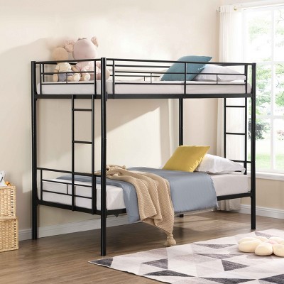 Metal Bunk Bed Frame With Ladder, Twin Over Twin Bed Frame with Guardrail, Platform Bed Frame For Kids, No Box Spring Needed, Space-Saving