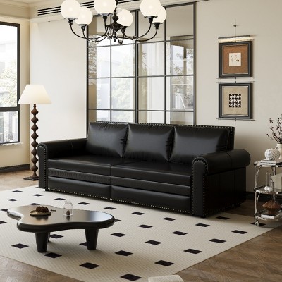 King Size Chesterfield Sofa, 3-in-1 Convertible Sofa Bed with Pull-Out Sleeper, Bed with Nailhead Trim and Rolled Arms-Coolbibila