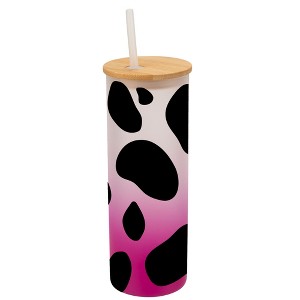 Elanze Designs Cow Animal Print Wrap-Around Design 25 Ounce Frosted Gradient Glass On-The-Go Coffee Travel Skinny Tumbler Mug Cup, Bamboo Lid and - 1 of 1