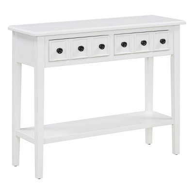 GlasFlength Console Tables Rustic Entryway Table with Two Drawers and Open Shelf Elegant Design for Living Room Hallway, White, 38.2"*13"*31.9"