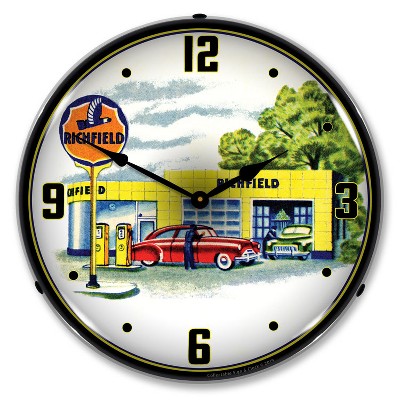 Collectable Sign & Clock | Richfield Station 1960s LED Wall Clock Retro/Vintage, Lighted