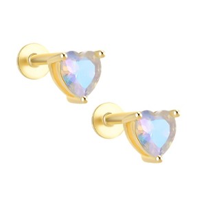 Heart CZ Flat Back Earrings for Cartilage Helix Tragus Lobe 16g Gold Plated Sterling Silver 1 pair by Ginger Lyne - 1 of 4