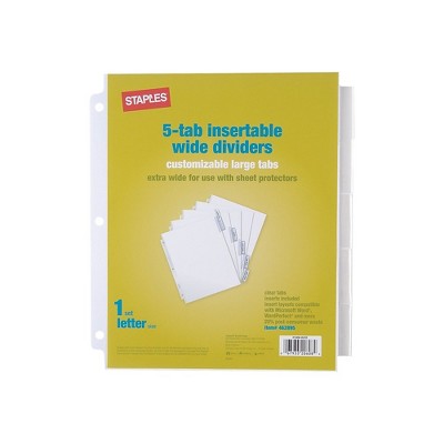 Staples Extra Wide Insertable Paper Dividers 5-Tab Clear (13494/11221) 462895