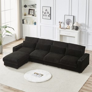 MYINDA 126-inch Corduroy Oversized L-Shaped Sectional with Removable Footrest-USB Port and Cup Holder - 1 of 4