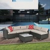 7-Piece PE Rattan Furniture Set, Seating Set with Tempered Glass Coffee Table, Chairs with Iron Frame and Polyester Cushions-Coolbibila - 2 of 4