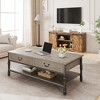 41" Rustic Coffee Table with 2 Storage Drawers, Rectangular Coffee tables w/ Storage Shelf and Metal Legs, Wood Large Coffee Table for Living Room - 4 of 4