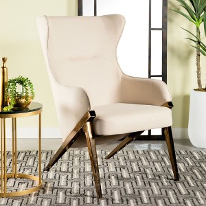 Fabric Upholstered Wingback Accent Chair with Curved Armrests, High-Back and Brushed Bronze Legs - 1 of 4