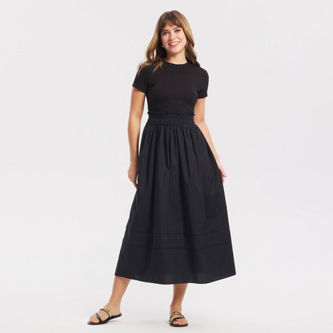 Женские платья A New Day Women's Short Sleeve Smocked Waist Midi T-Shirt Dress - A New Day™ Black L