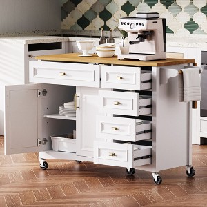 NicBex Mobile Kitchen Island Cart Multifunctional Kitchen Carts on Wheels with Storage with 2 Cabients Doors and 5 Drawer for Kitchen - 1 of 4