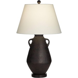 360 Lighting Las Cruces 28" Tall Jar with Handles Farmhouse Rustic Country Cottage Table Lamp Black Single White Shade Living Room Bedroom Bedside - 1 of 4