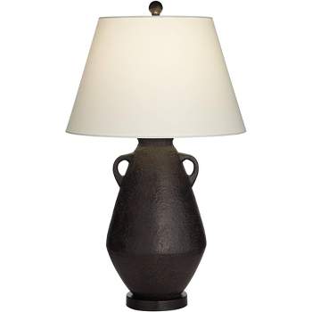 360 Lighting Las Cruces 28" Tall Jar with Handles Farmhouse Rustic Country Cottage Table Lamp Black Single White Shade Living Room Bedroom Bedside