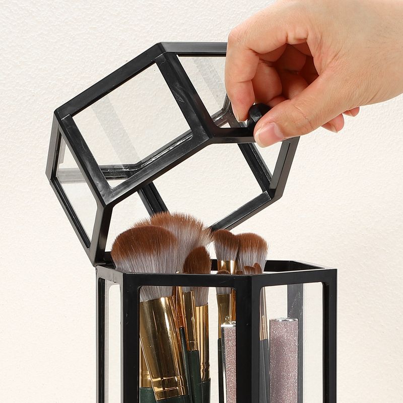Unique Bargains Faux Pearl Decor Clear Dustproof Glass Makeup Brush Holder with Lid 1 Pc, 4 of 7