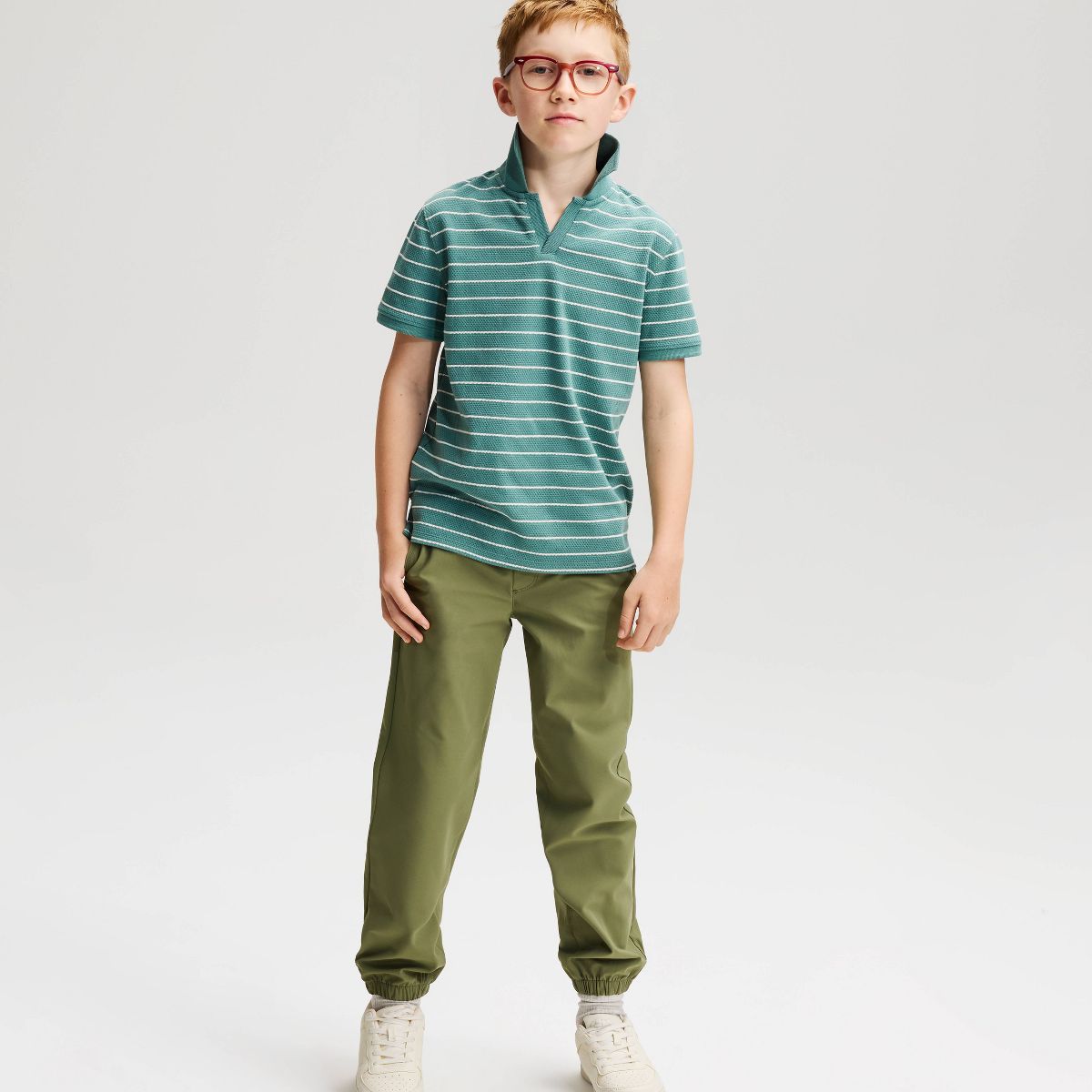 Boys' Short Sleeve Johnny Collar Striped Textured Polo Shirt - Cat & Jack™