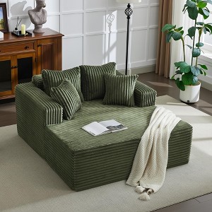 61" Oversized Chaise Lounge Chair Indoor, Boneless Corduroy Sleeper Sofa Bed with 4 Pillows, Armrests, No Assembly Required - 1 of 4