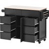 Kitchen Cart With Rubber Wood Countertop, Large Storage Space Flatware Organizer With Spice Rack, Towel Rack, Rolling Kitchen Cart W/5 Wheels - 3 of 4