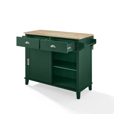 Emerald and Natural Wood Drop Leaf Kitchen Island