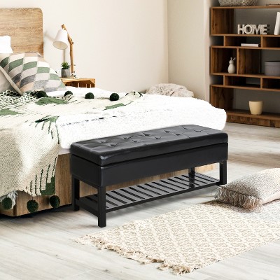 VYNXARIA HomCom 44'' Tufted Faux Leather Ottoman - Stylish Storage Bench with Shoe Rack
