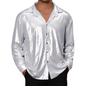 Lars Amadeus Men's Long Sleeves Button Down Disco Costume Metallic Shirt - 1 of 4