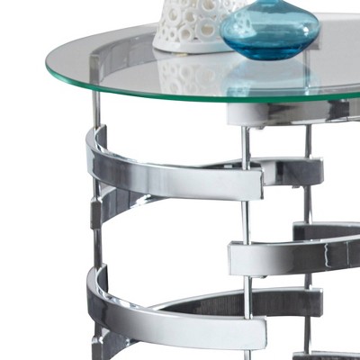 23'' Sleek Chrome & Tinted Glass Round End Table